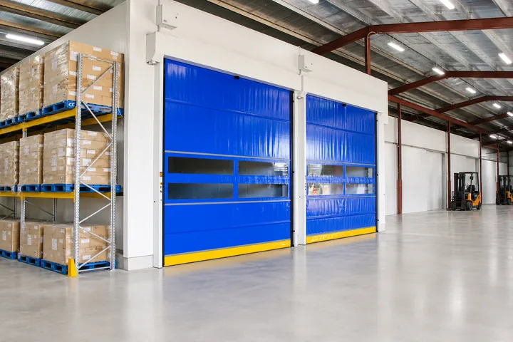 Warehouse rapid door application Blue Curtain