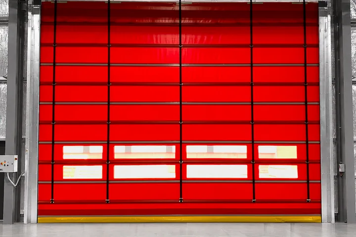 Red rapid folding sectional-style industrial door